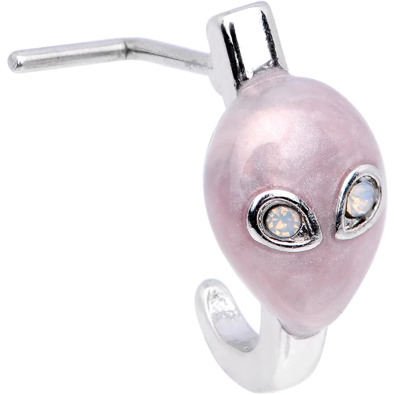 Elegant Silver Nose Rings -20 Gauge White Faux Opal Pink Alien Faux Hoop L Shaped Nose Ring Elegant Silver Nose Rings -20 Gauge White Faux Opal Pink Alien Faux Hoop L Shaped Nose Ring