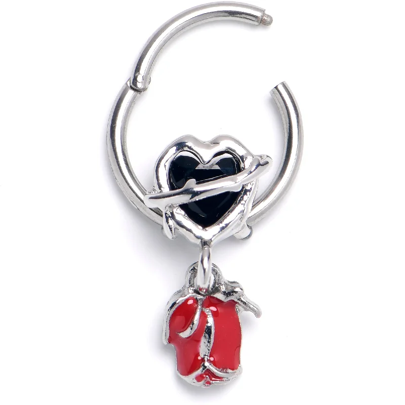 Women's Earrings – Elegant Designs for Every Personality--16 Gauge 3/8 Barbed Heart Dangle Hinged Segment Ring