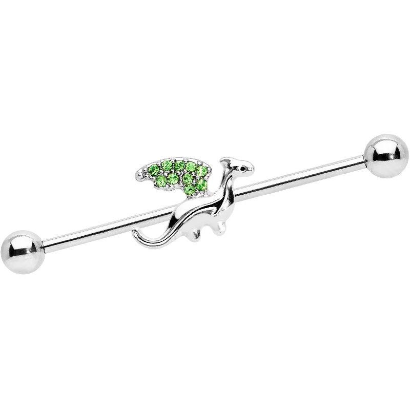Women's Earrings – Elegant Designs for Every Personality--14 Gauge Green Gem Dragon Industrial Barbell 38mm Women's Earrings – Elegant Designs for Every Personality--14 Gauge Green Gem Dragon Industrial Barbell 38mm