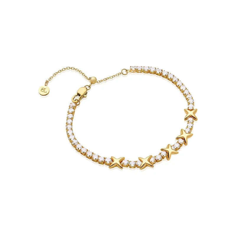 Modern Bangles for Women with Silver and Gemstones-Crystal Fixed Charm Bracelet (Gold)