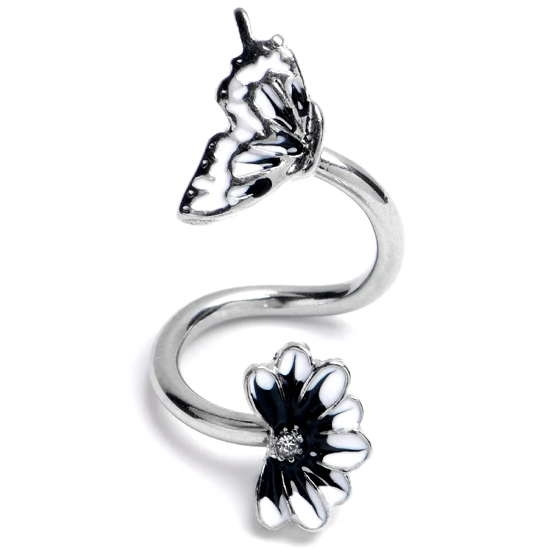 Sparkling Belly Rings for Extra Glamour -Clear Gem Butterfly Blossom Black Spiral Twister Belly Ring Sparkling Belly Rings for Extra Glamour -Clear Gem Butterfly Blossom Black Spiral Twister Belly Ring