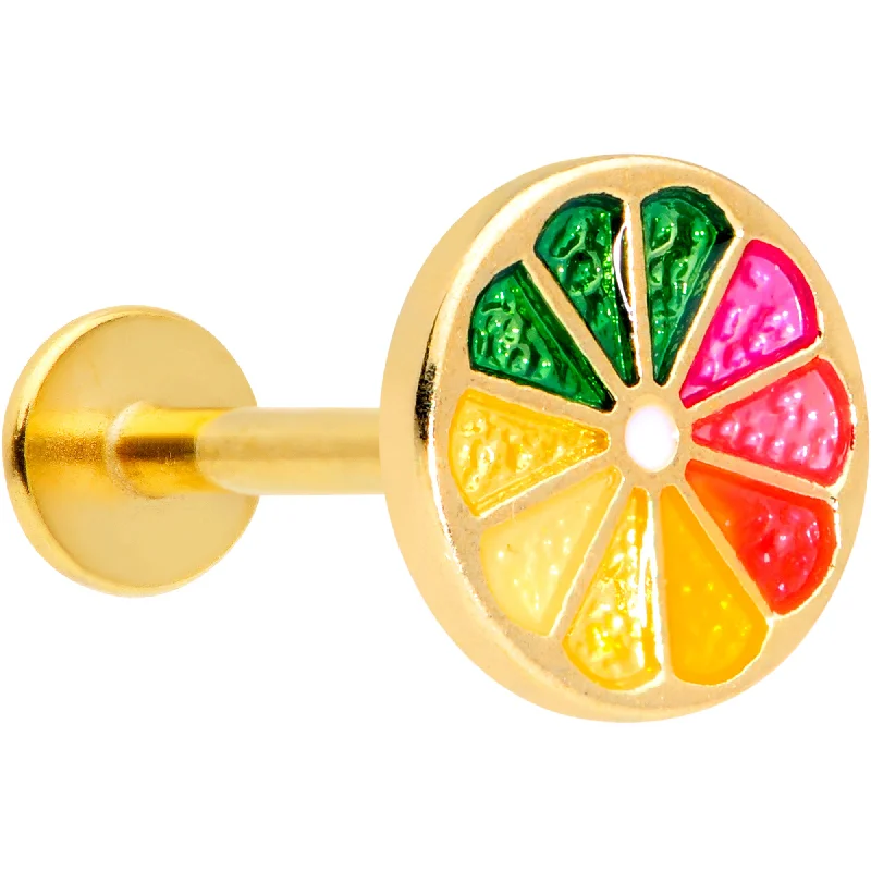 Stylish Lip Rings with Edgy Look16 Gauge 5/16 Gold Tone Rainbow Grapefruit Labret Monroe Tragus