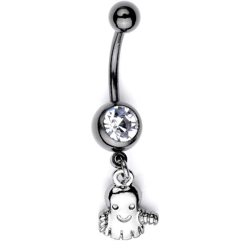 Unique Belly Rings for Bold Style -Clear Gem Black Happy Ghost Halloween Dangle Belly Ring Unique Belly Rings for Bold Style -Clear Gem Black Happy Ghost Halloween Dangle Belly Ring