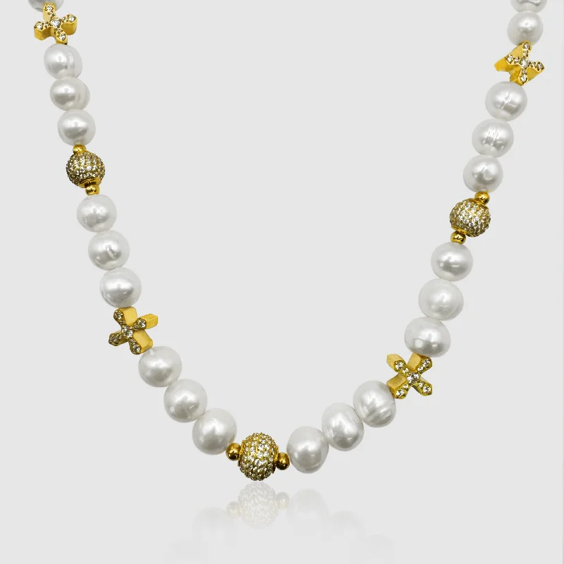Exclusive Men's Necklaces & Pendants for the Modern Gentleman-Iced Cross Real Pearl Necklace (Gold) Exclusive Men's Necklaces & Pendants for the Modern Gentleman-Iced Cross Real Pearl Necklace (Gold)