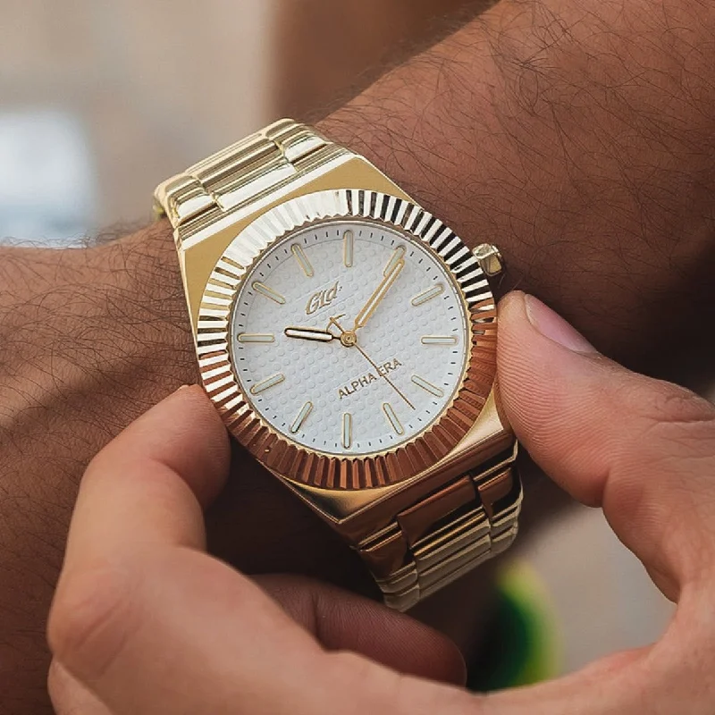 Affordable Watches for Men-42MM Fluted Bezel Alpha Era® in Yellow Gold