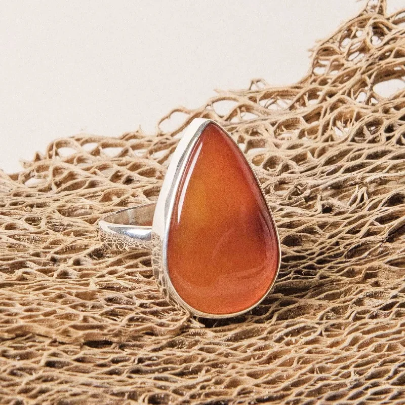 Chic Women's Rings for Fashion-Forward Looks-Teardrop Carnelian Gemstone Ring