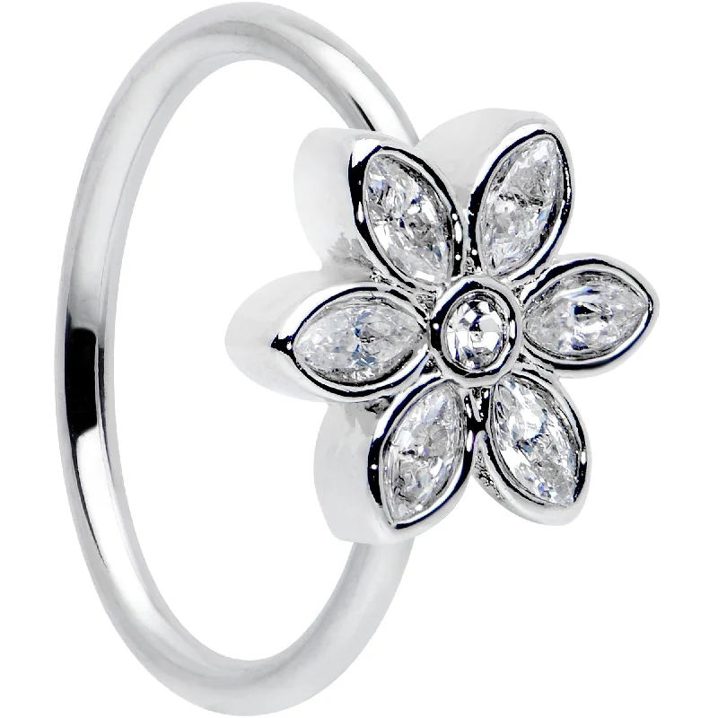 Chic Nose Rings for Classic Looks -20 Gauge 5/16 Clear Gem Fancy Flower Seamless Nose Hoop Chic Nose Rings for Classic Looks -20 Gauge 5/16 Clear Gem Fancy Flower Seamless Nose Hoop