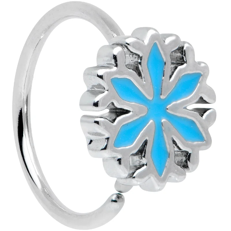 Custom Nose Rings -20 Gauge 5/16 Simple Blue Snowflake Christmas Nose Hoop
