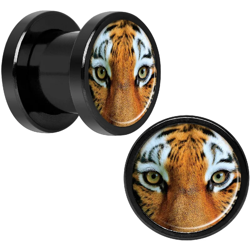 Women's Earrings – Elegant Designs for Every Personality--Full Color Tiger Eyes Black Anodized Screw Fit Plug Set 0 Gauge Women's Earrings – Elegant Designs for Every Personality--Full Color Tiger Eyes Black Anodized Screw Fit Plug Set 0 Gauge