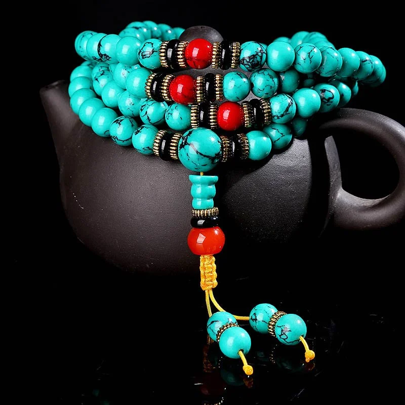 Men's Bracelets with Inspirational Symbols-Buddha Stones Tibetan Turquoise Healing Mala Bracelet Men's Bracelets with Inspirational Symbols-Buddha Stones Tibetan Turquoise Healing Mala Bracelet