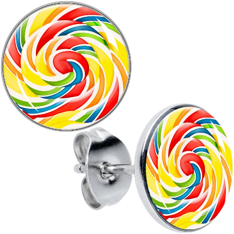 Women's Earrings – Elegant Designs for Every Personality--Rainbow Swirl Lollipop Stud Earrings Women's Earrings – Elegant Designs for Every Personality--Rainbow Swirl Lollipop Stud Earrings