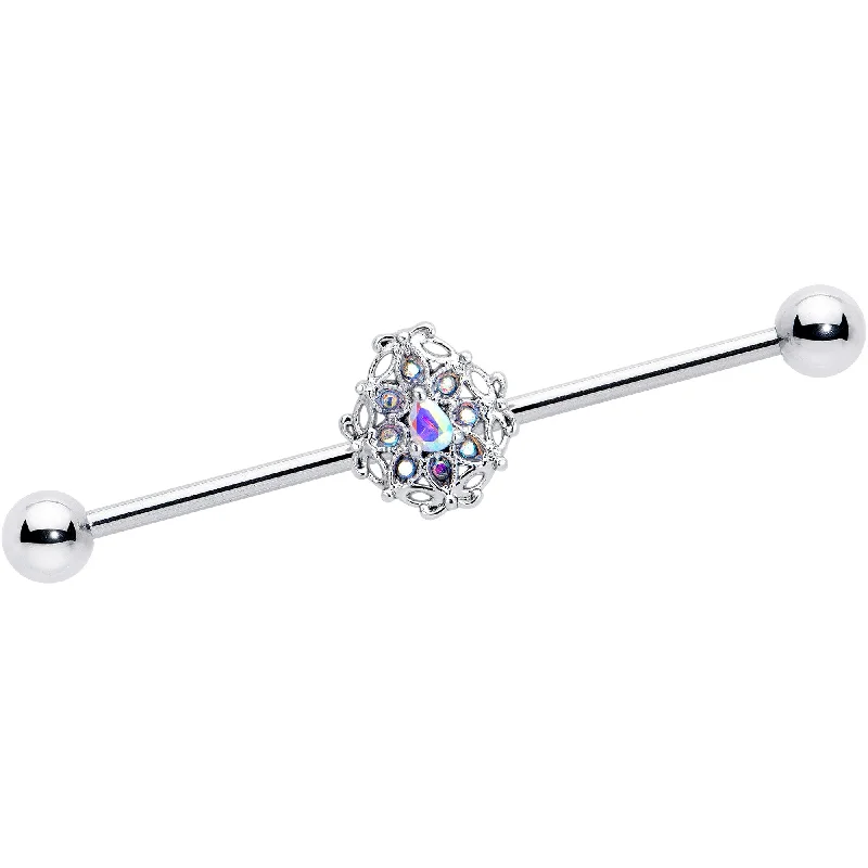Women's Earrings – Elegant Designs for Every Personality--14 Gauge Aurora Gem Retro Sunburst Industrial Barbell 38mm