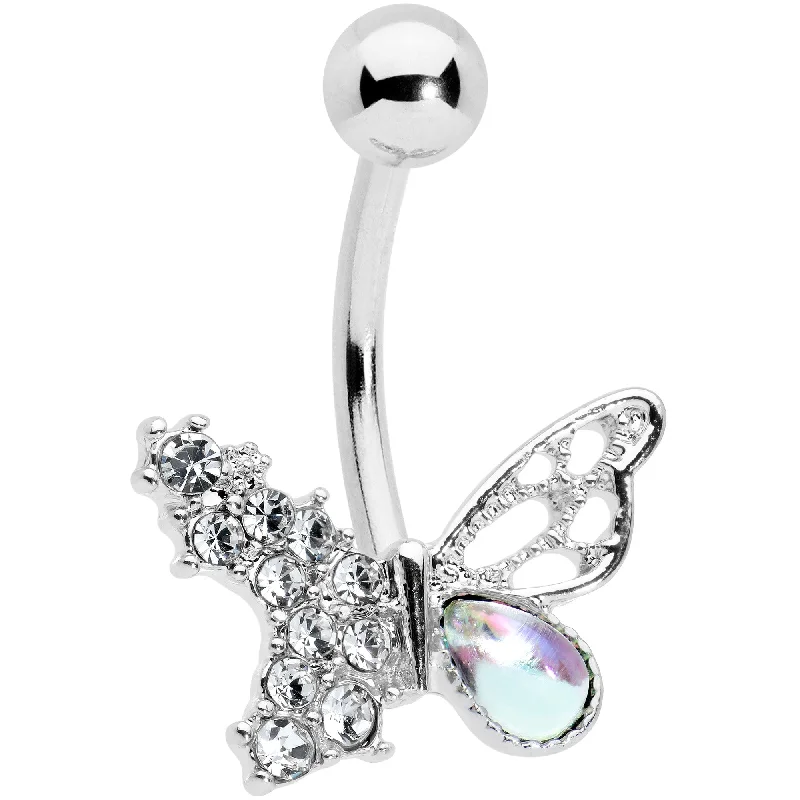 Trendy Belly Rings with Chic Finish -Clear Aurora Gem Super Glam Butterfly Belly Ring Trendy Belly Rings with Chic Finish -Clear Aurora Gem Super Glam Butterfly Belly Ring