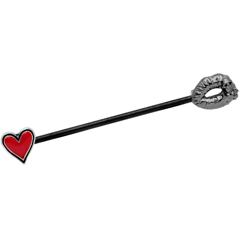 Women's Earrings – Elegant Designs for Every Personality--14 Gauge Red Heart Black Kiss of Death Industrial Barbell 38mm Women's Earrings – Elegant Designs for Every Personality--14 Gauge Red Heart Black Kiss of Death Industrial Barbell 38mm