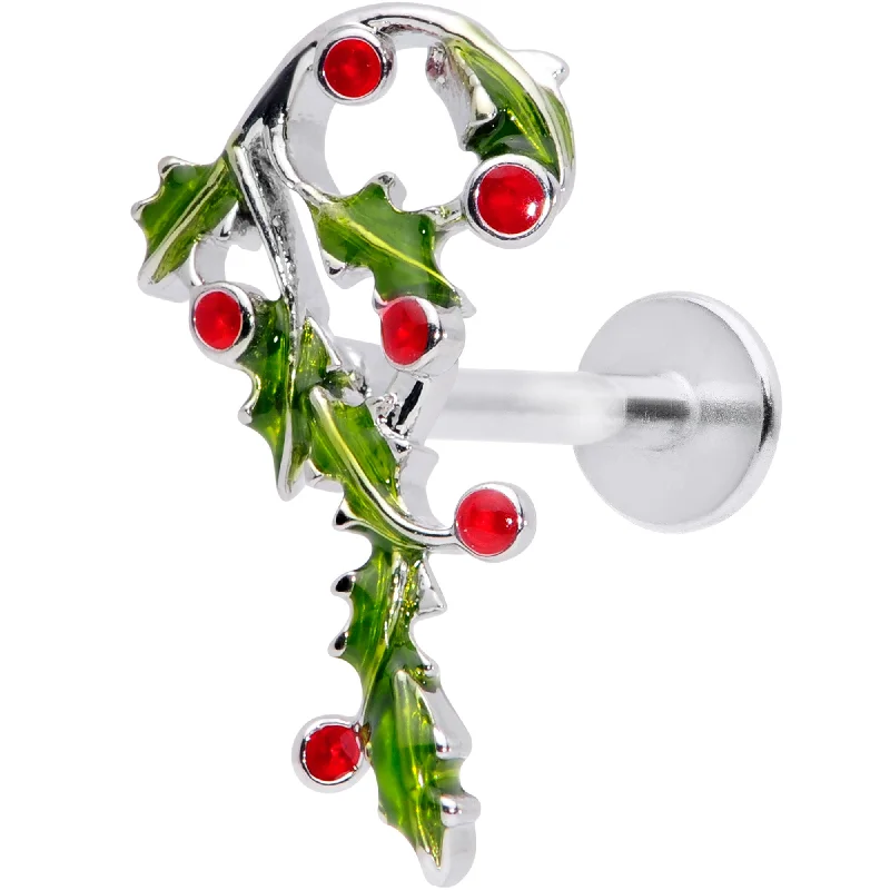 Comfortable Lip Rings for All-Day Wear16 Gauge 5/16 Pink CZ Gem Candy Cane Holly Labret Monroe Tragus