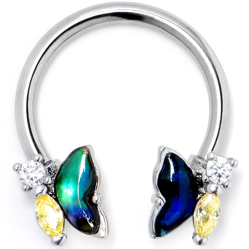 Chic Nose Rings with Unique Design -16 Gauge 3/8 Yellow Clear Gem Dark Butterfly Horseshoe Circular Barbell Chic Nose Rings with Unique Design -16 Gauge 3/8 Yellow Clear Gem Dark Butterfly Horseshoe Circular Barbell