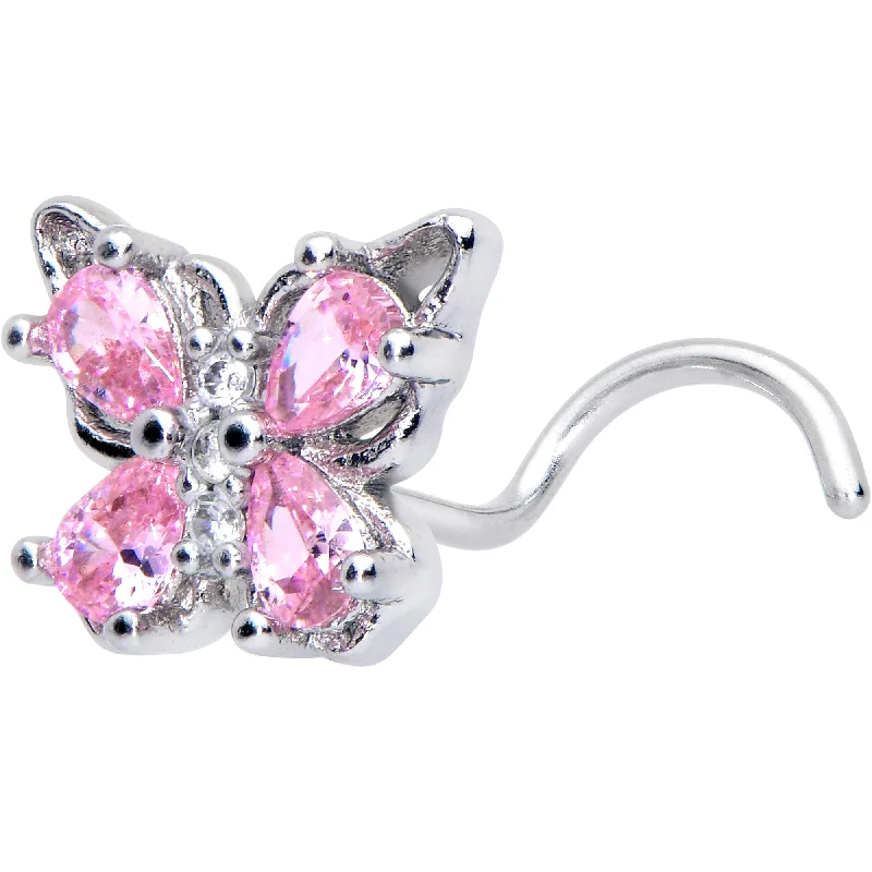 Comfortable Nose Rings for All Styles -20 Gauge 7mm Pink Gem Baroque Beauty Butterfly Left Side Nose Screw Comfortable Nose Rings for All Styles -20 Gauge 7mm Pink Gem Baroque Beauty Butterfly Left Side Nose Screw