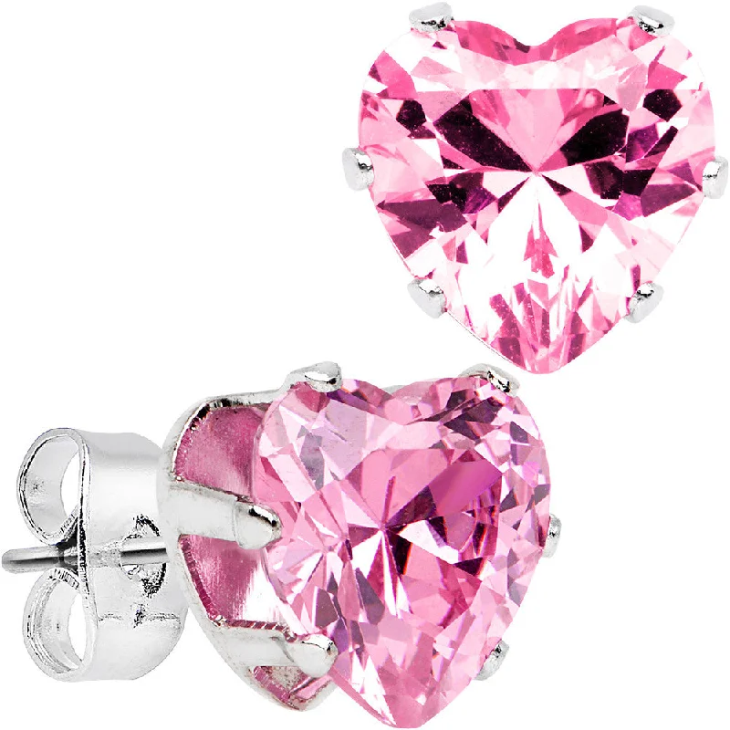Women's Earrings – Elegant Designs for Every Personality--Pink Gem Stainless Steel Have a Heart or Two Stud Earrings 3mm-10mm
