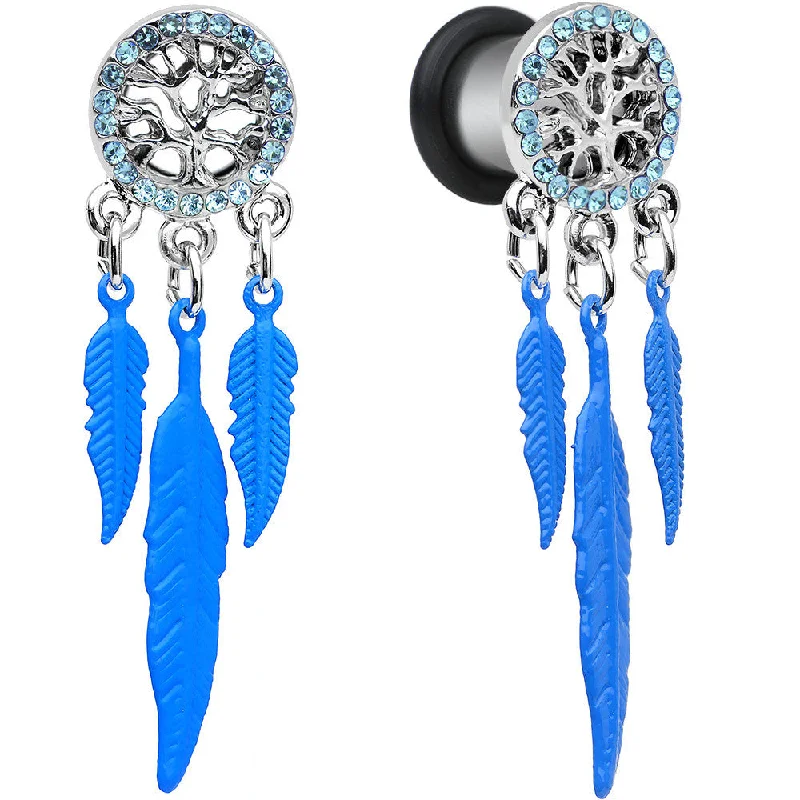 Women's Earrings – Elegant Designs for Every Personality--0 Gauge Blue Gem Steel Single Flare Tree of Life Dangle Plug Set Women's Earrings – Elegant Designs for Every Personality--0 Gauge Blue Gem Steel Single Flare Tree of Life Dangle Plug Set