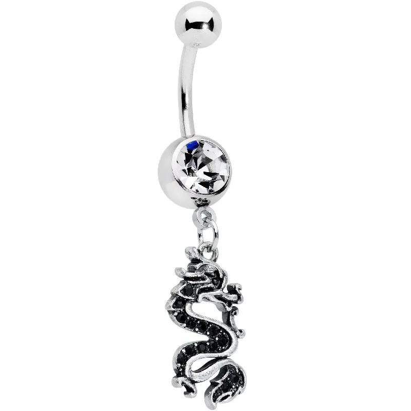 Comfortable Belly Rings for Unique Fashion -Clear Gem Regal Medieval Dragon Dangle Belly Ring Comfortable Belly Rings for Unique Fashion -Clear Gem Regal Medieval Dragon Dangle Belly Ring