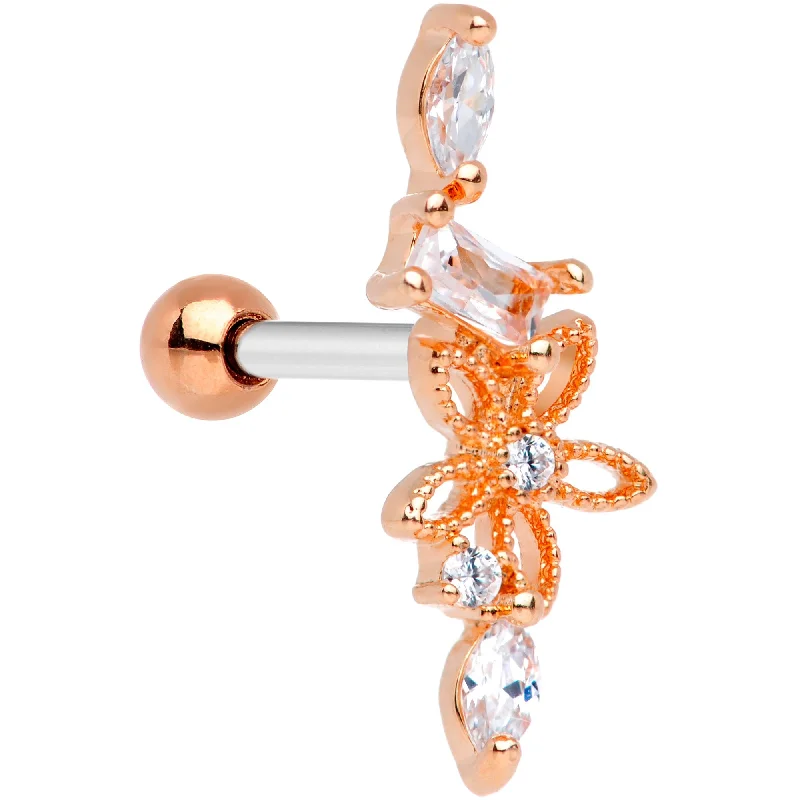 Women's Earrings – Elegant Designs for Every Personality--Clear CZ Gem Rose Gold Tone Flower Cascade Cartilage Tragus Earring
