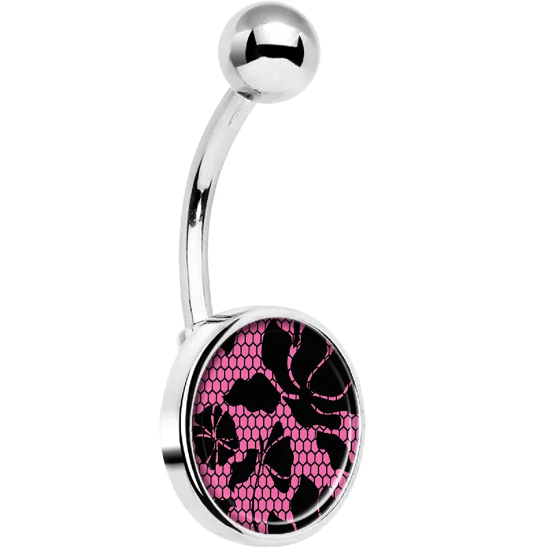Belly Rings for Trendy Looks -Pink Floral Lace Belly Ring