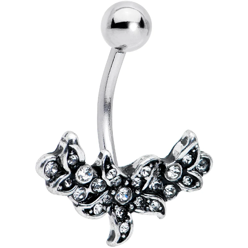 Trendy Belly Rings for Fashion-Loving Women -Clear Gem Flower Garland Belly Ring