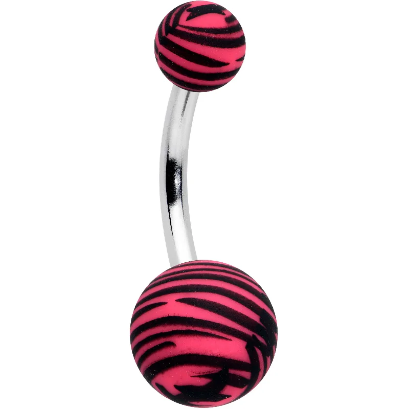 Stunning Belly Rings with Artistic Touch -Matte Pink Zebra Stripe Belly Ring
