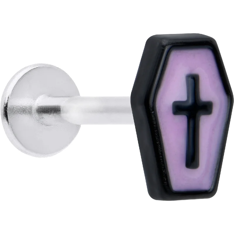 Affordable Lip Rings with Premium Look16 Gauge 5/16 Creepy Coffin Lt Purple Glow in Dark Labret Monroe Tragus
