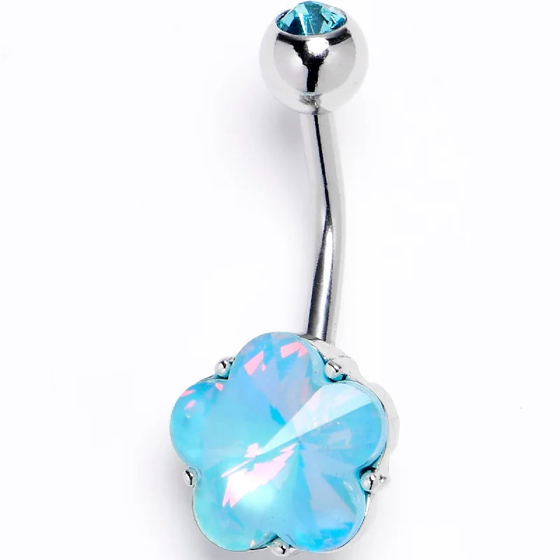Belly Rings with Beautiful Detailing -Blue Delicate Blossom Flower Internally Threaded Belly Ring Belly Rings with Beautiful Detailing -Blue Delicate Blossom Flower Internally Threaded Belly Ring