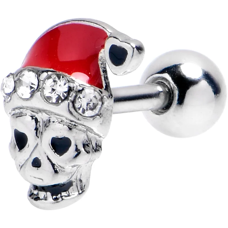 Women's Earrings – Elegant Designs for Every Personality--16 Gauge 1/4 Clear Gem Santa Hat Skull Cartilage Tragus Earring
