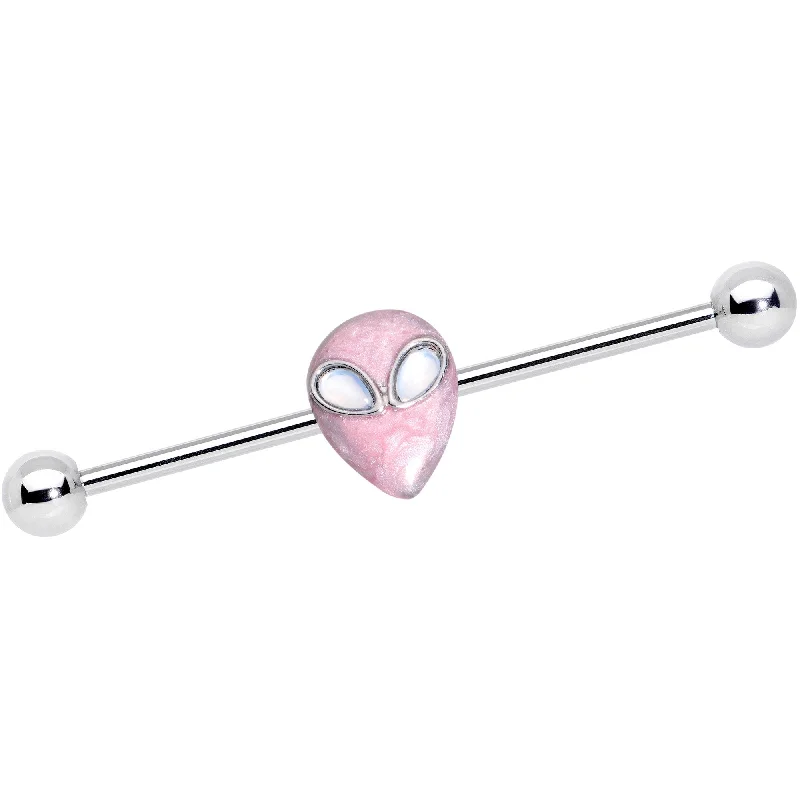 Women's Earrings – Elegant Designs for Every Personality--14 Gauge White Faux Opal Pink Alien Invader Industrial Barbell 38mm Women's Earrings – Elegant Designs for Every Personality--14 Gauge White Faux Opal Pink Alien Invader Industrial Barbell 38mm