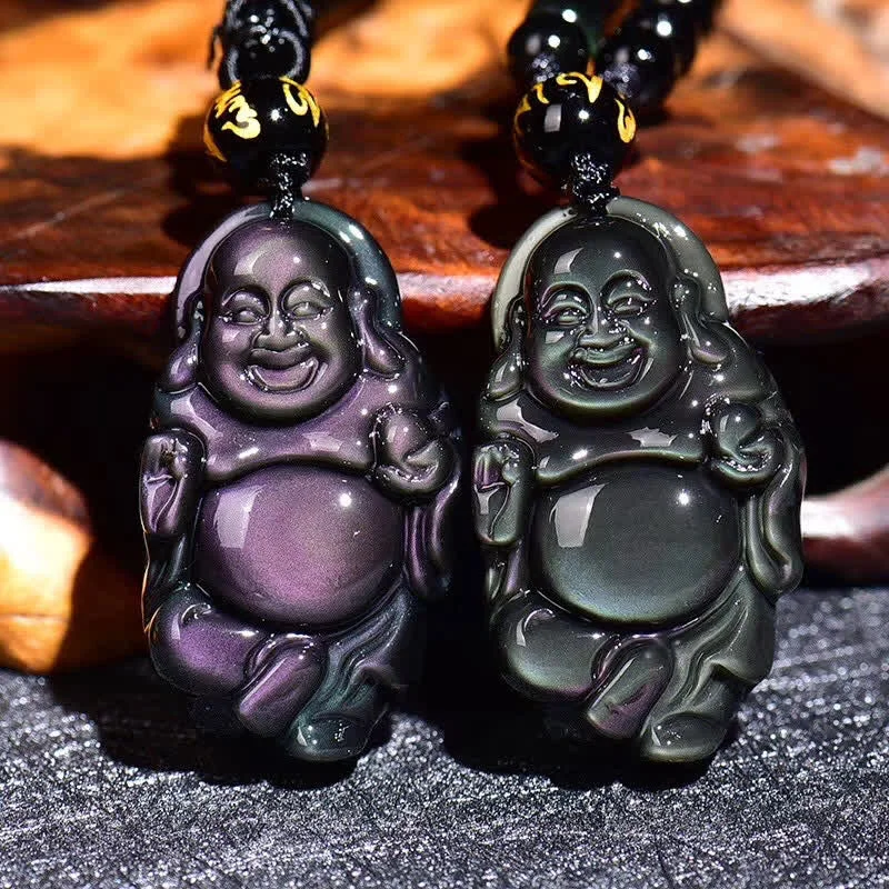 Shop Classic Women's Necklaces & Pendants with a Modern Twist-Natural Rainbow Obsidian Laughing Buddha Inner Peace Necklace Pendant Shop Classic Women's Necklaces & Pendants with a Modern Twist-Natural Rainbow Obsidian Laughing Buddha Inner Peace Necklace Pendant