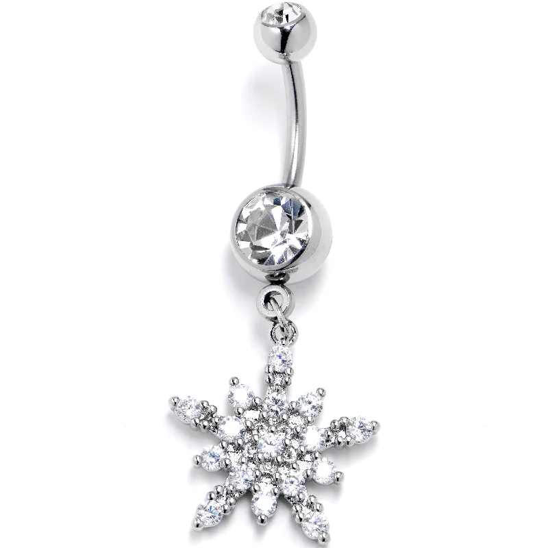 Belly Rings with Shiny Stones for Extra Glam -Clear Gem Classic Snowflake Christmas Dangle Belly Ring Belly Rings with Shiny Stones for Extra Glam -Clear Gem Classic Snowflake Christmas Dangle Belly Ring