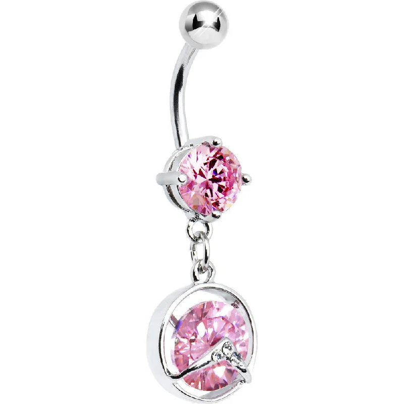 Comfortable Belly Rings for Casual Fashion -Pink Gem Faceted Beauty Belly Ring