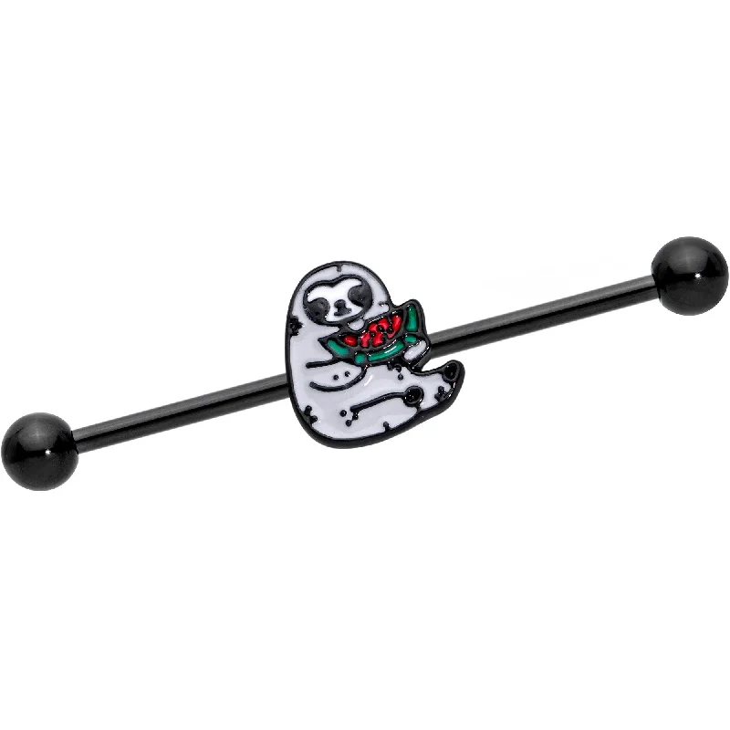 Women's Earrings – Elegant Designs for Every Personality--14 Gauge Black Watermelon Sloth Industrial Barbell 38mm