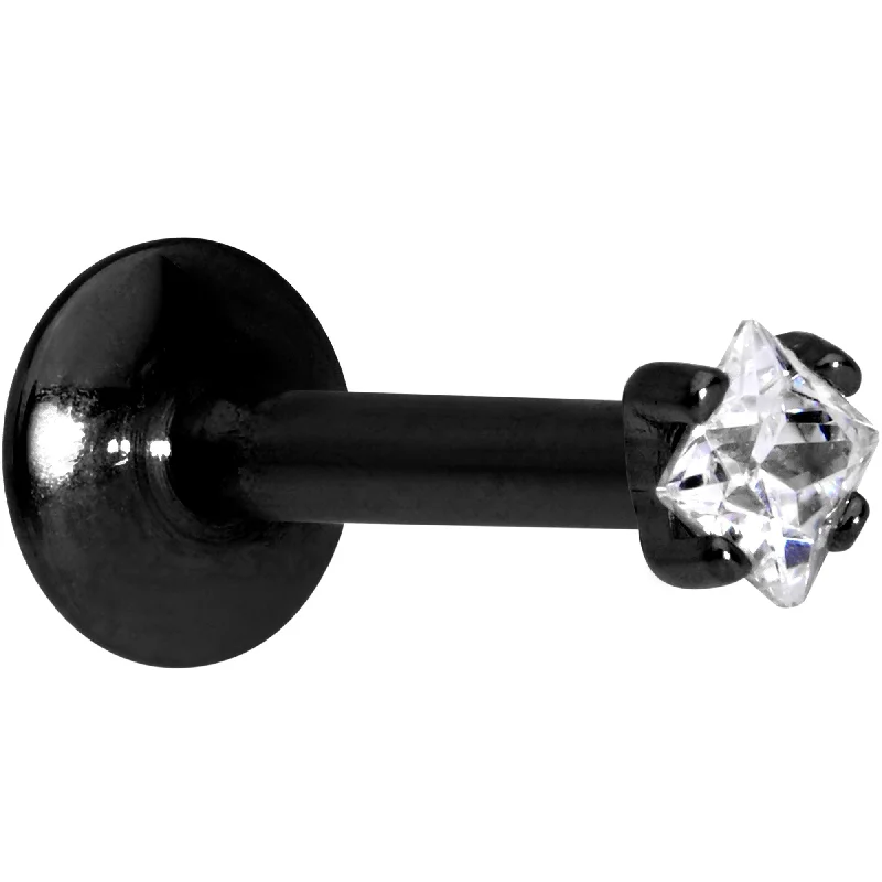 Women's Earrings – Elegant Designs for Every Personality--5/16 Clear Square CZ Black PVD Internally Threaded Labret Monroe