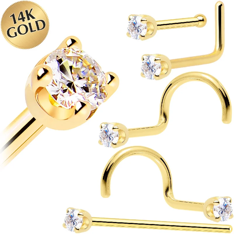 Black Nose Rings -14k Yellow Gold 2mm Lab Created Diamond Nose Ring