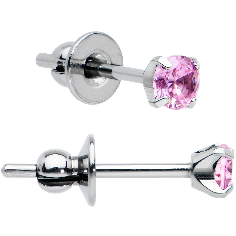 Women's Earrings – Elegant Designs for Every Personality--3mm Pink CZ Gem Implant Grade Titanium Stud Earrings Women's Earrings – Elegant Designs for Every Personality--3mm Pink CZ Gem Implant Grade Titanium Stud Earrings