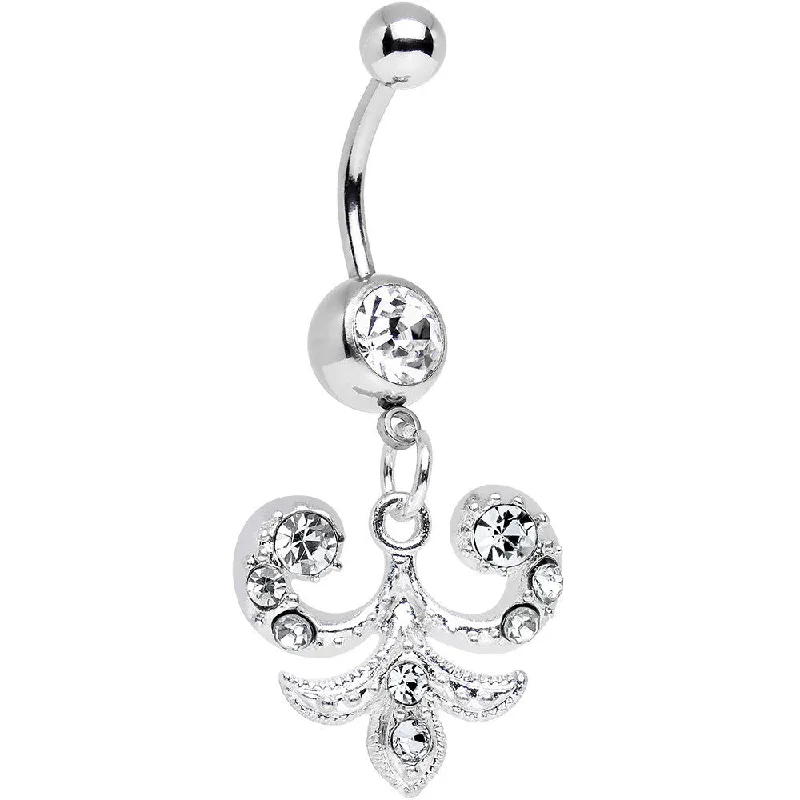 Belly Rings with Star Motif for Fun Fashion -Clear Gem Elaborate French Swirls Dangle Belly Ring Belly Rings with Star Motif for Fun Fashion -Clear Gem Elaborate French Swirls Dangle Belly Ring