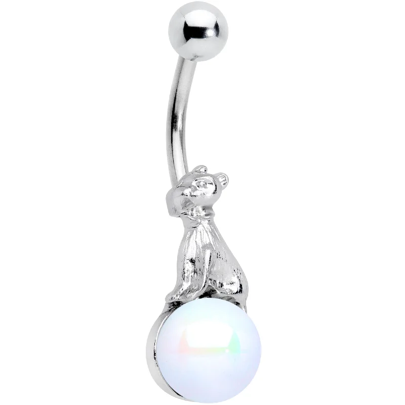 Belly Rings with Shiny Detailing for Stunning Look -White Pearlescent Orb Little Bear Belly Ring Belly Rings with Shiny Detailing for Stunning Look -White Pearlescent Orb Little Bear Belly Ring