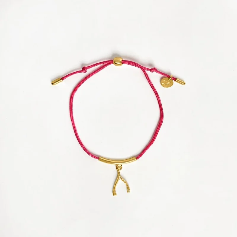 Minimalist Bangles for Women-Wishbone String Bracelet (Innuendo Pink) - Gold