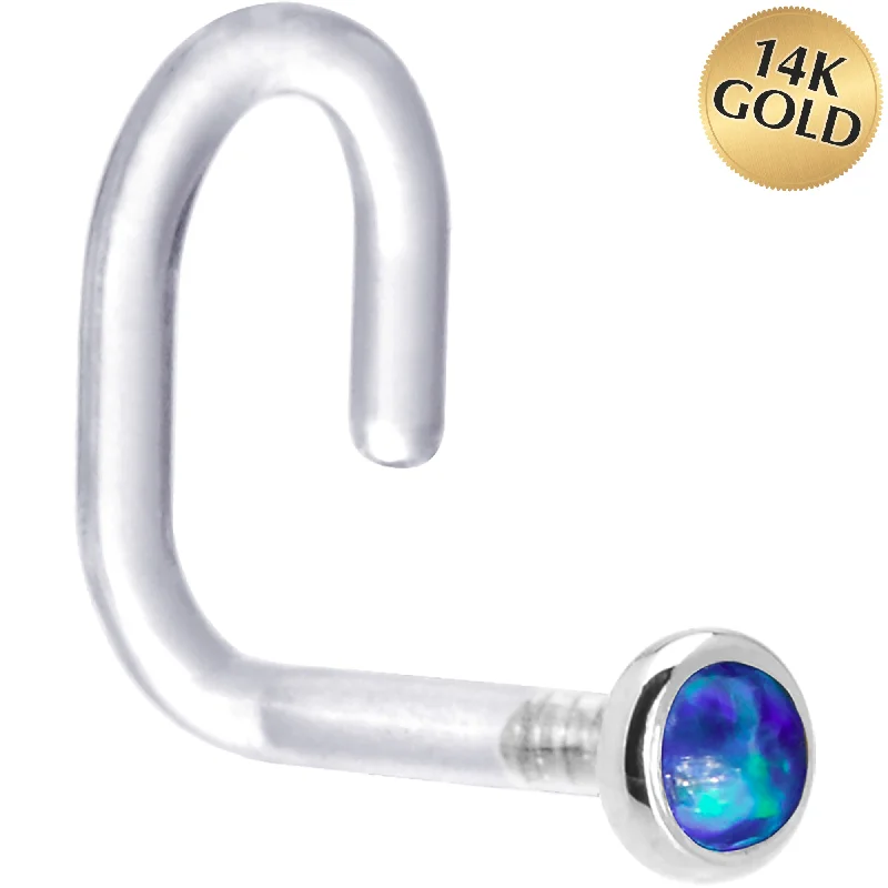 Bridal Nose Rings -18 Gauge 1/4 White Gold 2mm Dark Blue Synthetic Opal Bioplast Nose Ring Bridal Nose Rings -18 Gauge 1/4 White Gold 2mm Dark Blue Synthetic Opal Bioplast Nose Ring