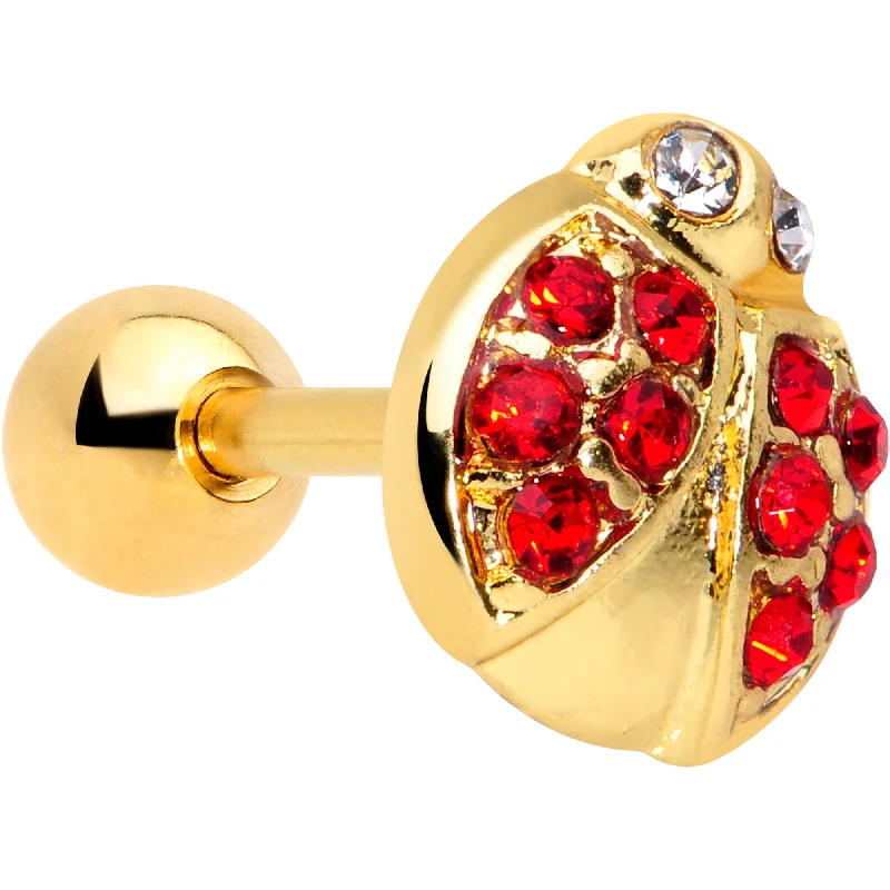 Women's Earrings – Elegant Designs for Every Personality--16 Gauge 1/4 Red Clear Gem Gold Tone Ladybug Cartilage Tragus