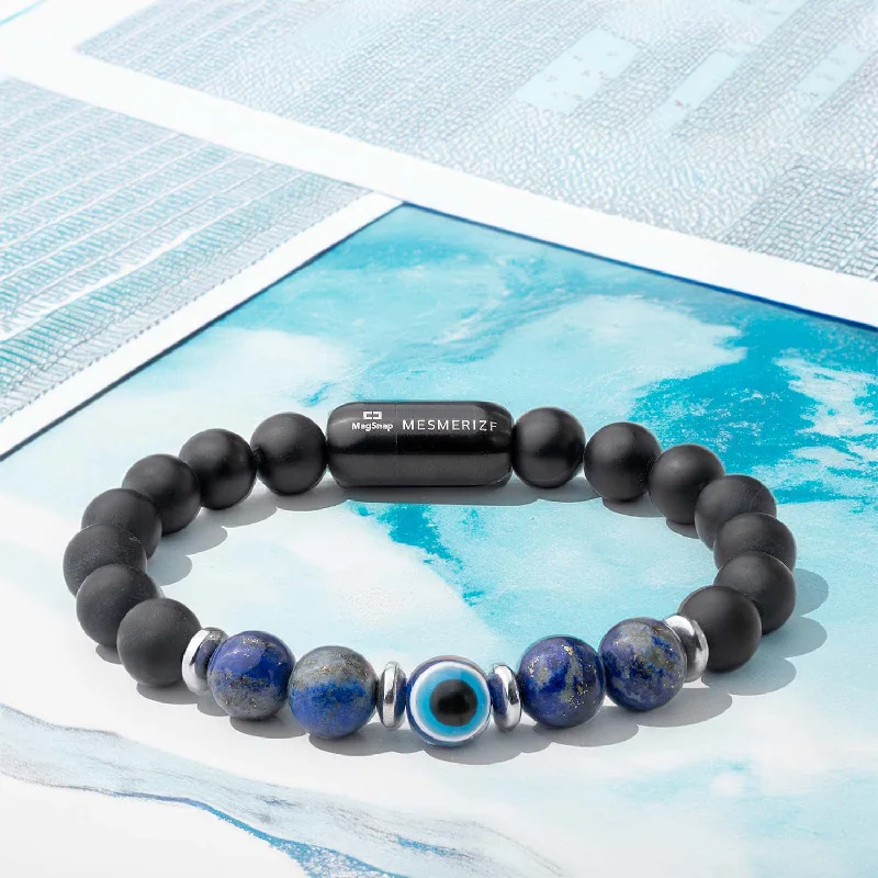 Stylish Bracelets for Men with Stone Details-Protective Lapis Lazuli Evil Eye Natural Stone Bracelet with Magsnap 2 Stylish Bracelets for Men with Stone Details-Protective Lapis Lazuli Evil Eye Natural Stone Bracelet with Magsnap 2