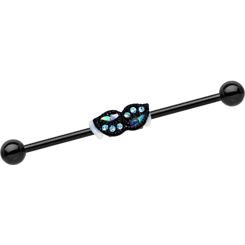 Women's Earrings – Elegant Designs for Every Personality--Blue Gem Black Anodized Sparkle Mustache Industrial Barbell 38mm Women's Earrings – Elegant Designs for Every Personality--Blue Gem Black Anodized Sparkle Mustache Industrial Barbell 38mm