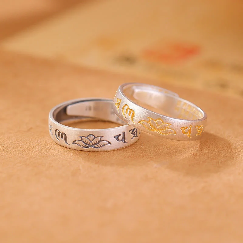 Chic Women's Rings for Fashion-Forward Looks-Buddha Stones 999 Sterling Silver Lotus Six True Words 'om Mani Padme Hum' Adjustable Enlightenment Ring Chic Women's Rings for Fashion-Forward Looks-Buddha Stones 999 Sterling Silver Lotus Six True Words 'om Mani Padme Hum' Adjustable Enlightenment Ring