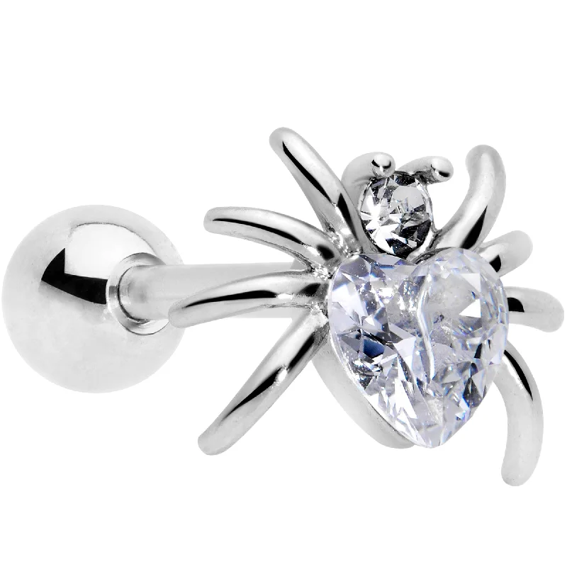Women's Earrings – Elegant Designs for Every Personality--16 Gauge 1/4 Clear Gem Heart Spider Cartilage Tragus Women's Earrings – Elegant Designs for Every Personality--16 Gauge 1/4 Clear Gem Heart Spider Cartilage Tragus
