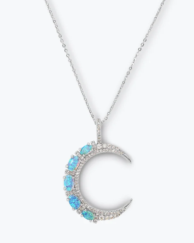 Shop Classic Women's  Necklaces & Pendants with a Modern Twist-She's an Icon Moon Necklace - Silver|Blue Opal