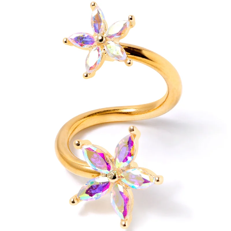 Comfortable Lip Rings for Smooth Feel14 Gauge Aurora Gem Gold Tone Star Flower Spiral Twister Belly Ring Comfortable Lip Rings for Smooth Feel14 Gauge Aurora Gem Gold Tone Star Flower Spiral Twister Belly Ring